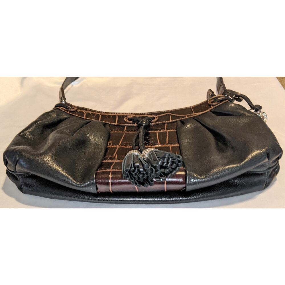 Brighton Croc Embossed Leather Hobo Shoulder Bag Handbag Black/Brown EUC 8x12x3 - Picture 6 of 12
